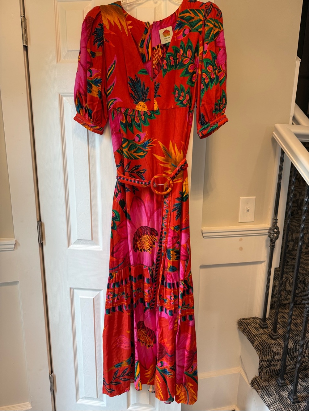 Farm Rio floral maxi dress Size S with Belt EC1